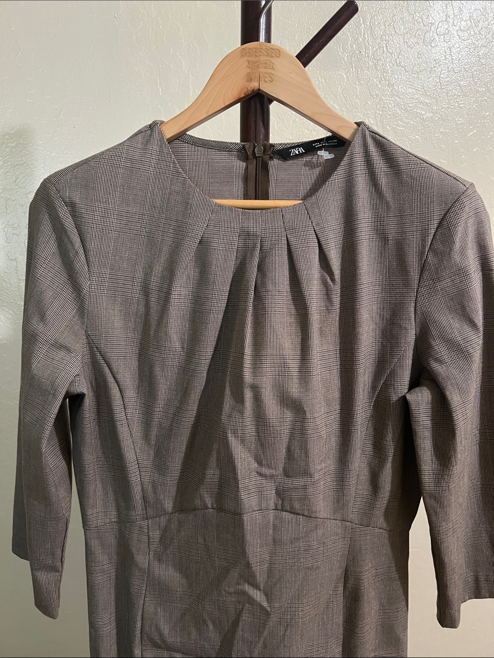 Zara Gray Glen Plaid Long-Sleeve Sheath Dress